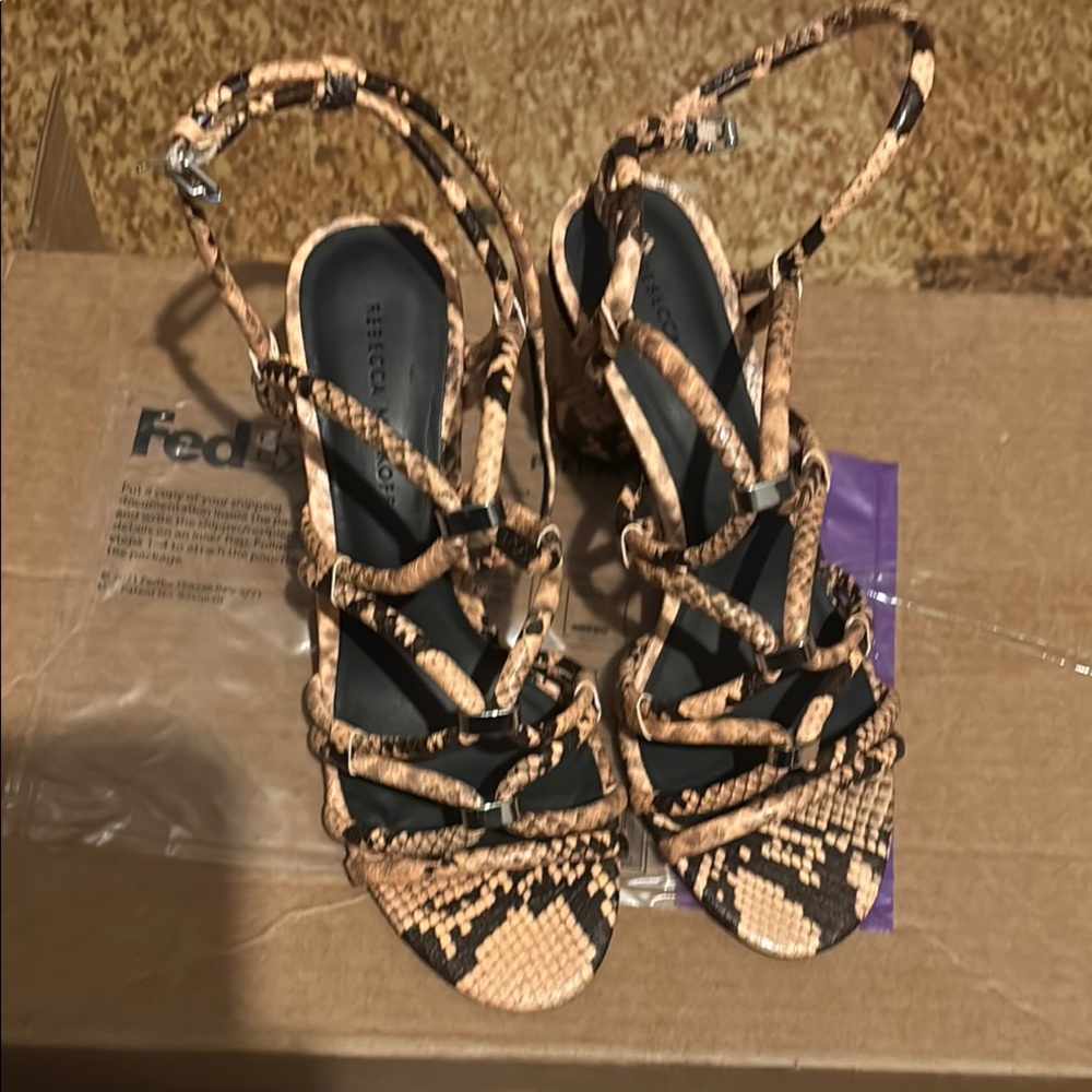 Brand new Rebecca Minkoff Peach/Brown Snake Print Women's Sandals size 8